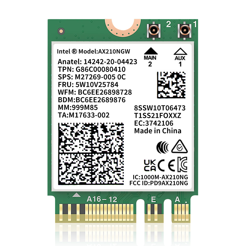 Intel AX210NGW Tarjeta WiFi Tarjeta Bluetooth 5.3 Soporte para computadora portátil Windows 10/11 (64 bits) M.2 / NGFF