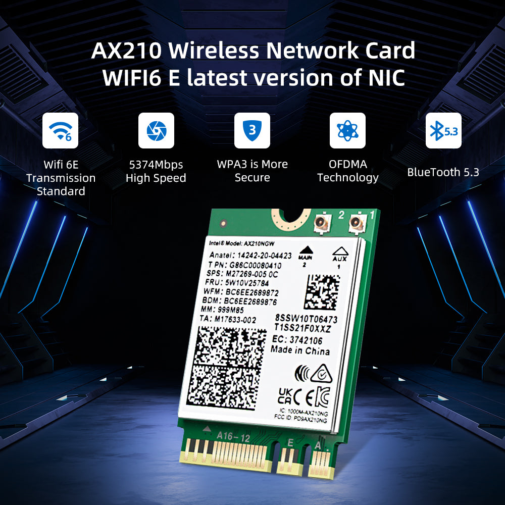 Intel AX210NGW Tarjeta WiFi Tarjeta Bluetooth 5.3 Soporte para computadora portátil Windows 10/11 (64 bits) M.2 / NGFF