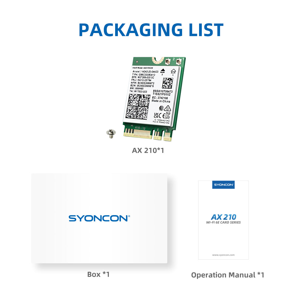 Intel AX210NGW Tarjeta WiFi Tarjeta Bluetooth 5.3 Soporte para computadora portátil Windows 10/11 (64 bits) M.2 / NGFF