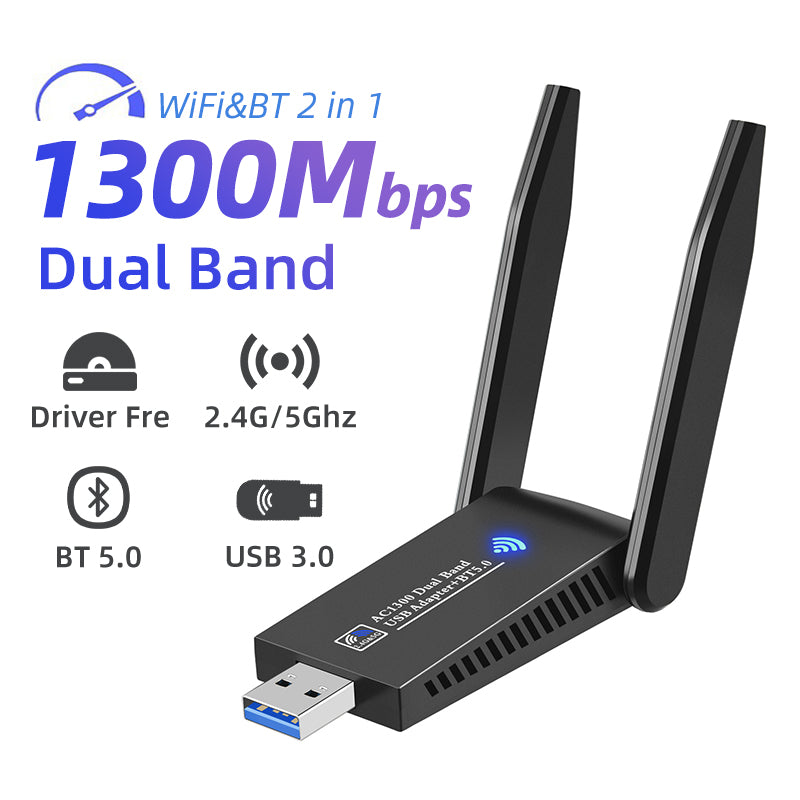HIGHKA 1300Mbps Dual Band WiFi Bluetooth5.0 USB3.0 Wireless Adapter For PC Laptop Windows MaxOS