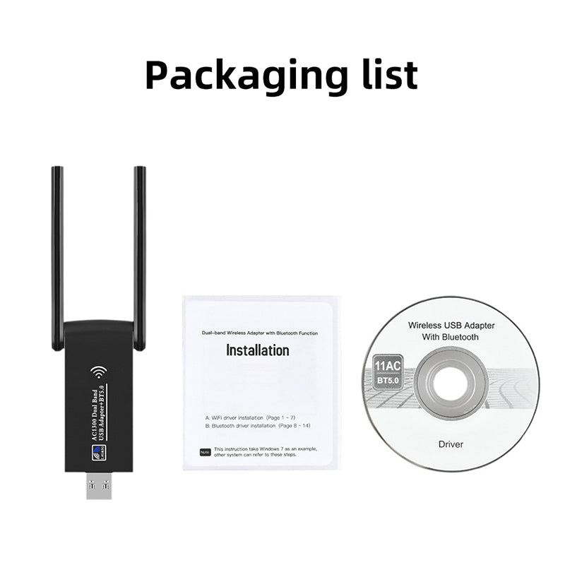 HIGHKA 1300Mbps Dual Band WiFi Bluetooth5.0 USB3.0 Wireless Adapter For PC Laptop Windows MaxOS