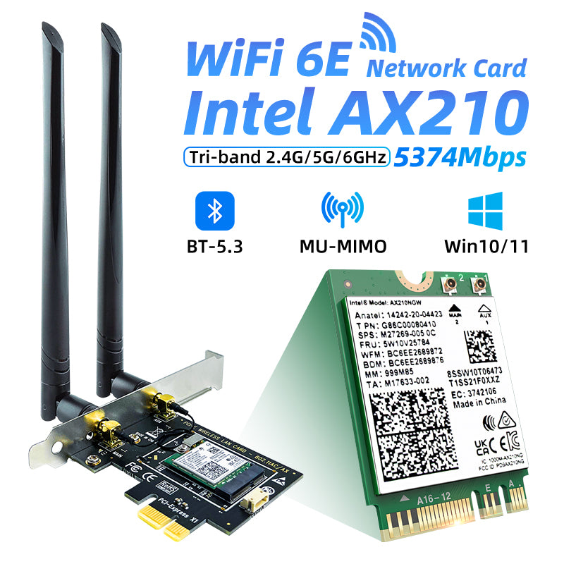 WiFi 6E PCIE Network Card Intel AX210NGW Bluetooth 5.3 Tri Band 2.4G/5G/6Ghz Wi-Fi 5  Wireless Adapter for PC